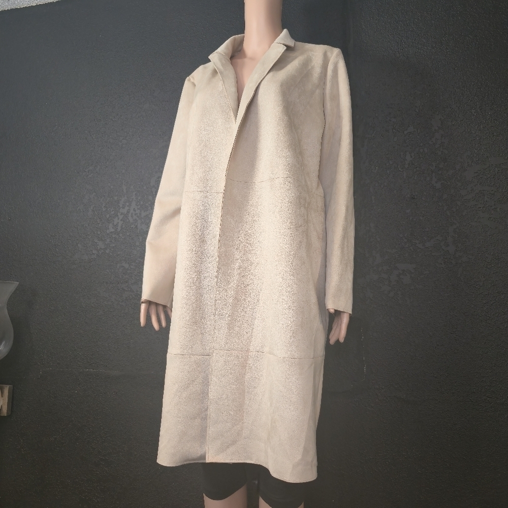 Marc New York OPEN JACKET MICROSUEDE cream ivory off-white pale beige Size Large - Picture 5 of 17